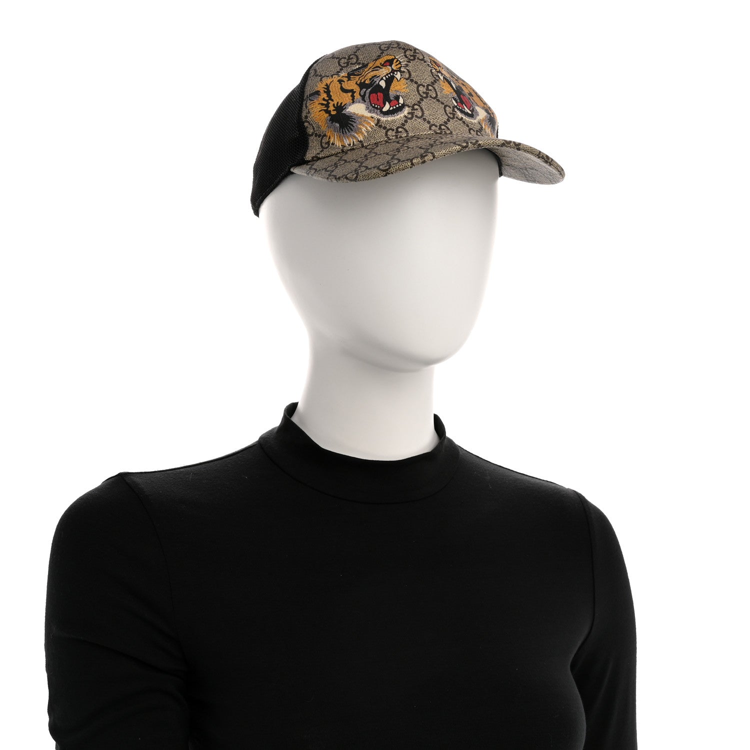Gucci GG Supreme Monogram Tiger Print Baseball Hat XS Beige