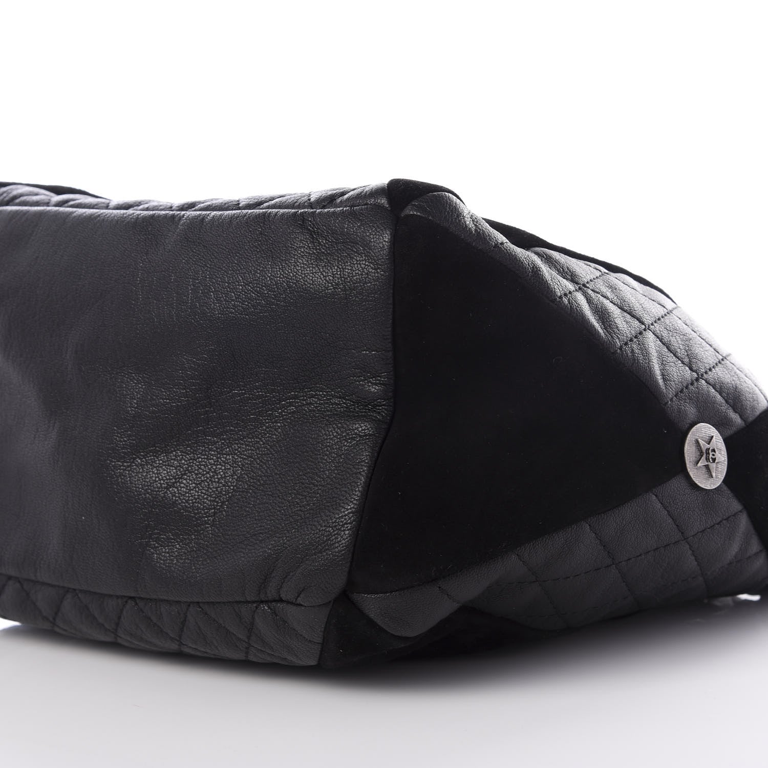 Chanel Goatskin Suede Calfskin Quilted Patchwork Drawstring Bag Black 8 of 9