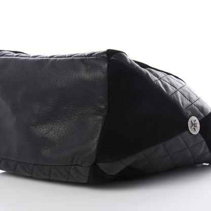 Chanel Goatskin Suede Calfskin Quilted Patchwork Drawstring Bag Black 8 of 9