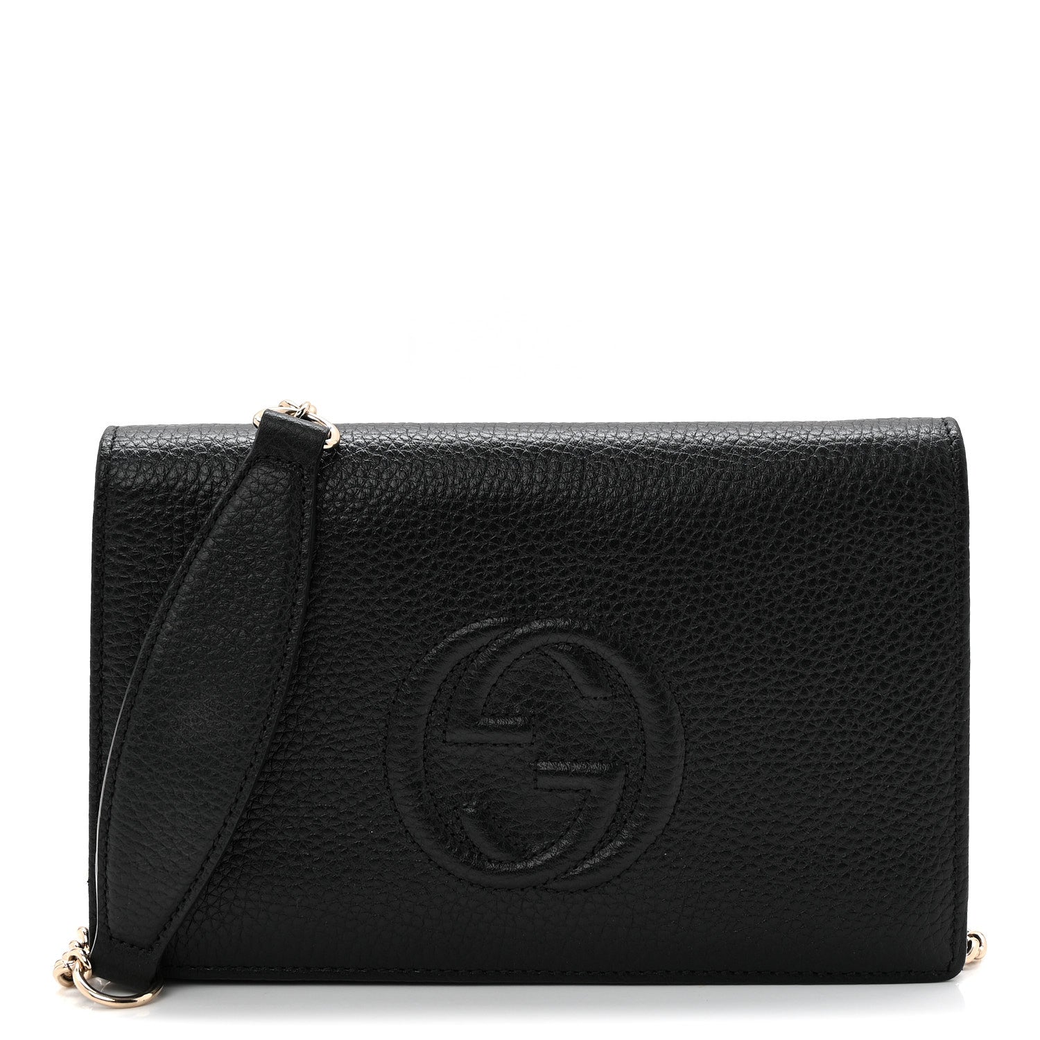 Gucci Pebbled Calfskin Soho Wallet On Chain Black 1 of 10
