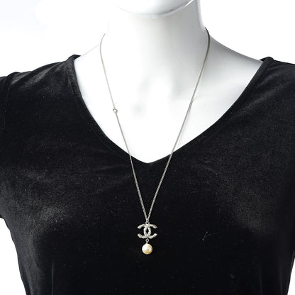 Chanel Pearl Twisted CC Drop Necklace Silver 2 of 5
