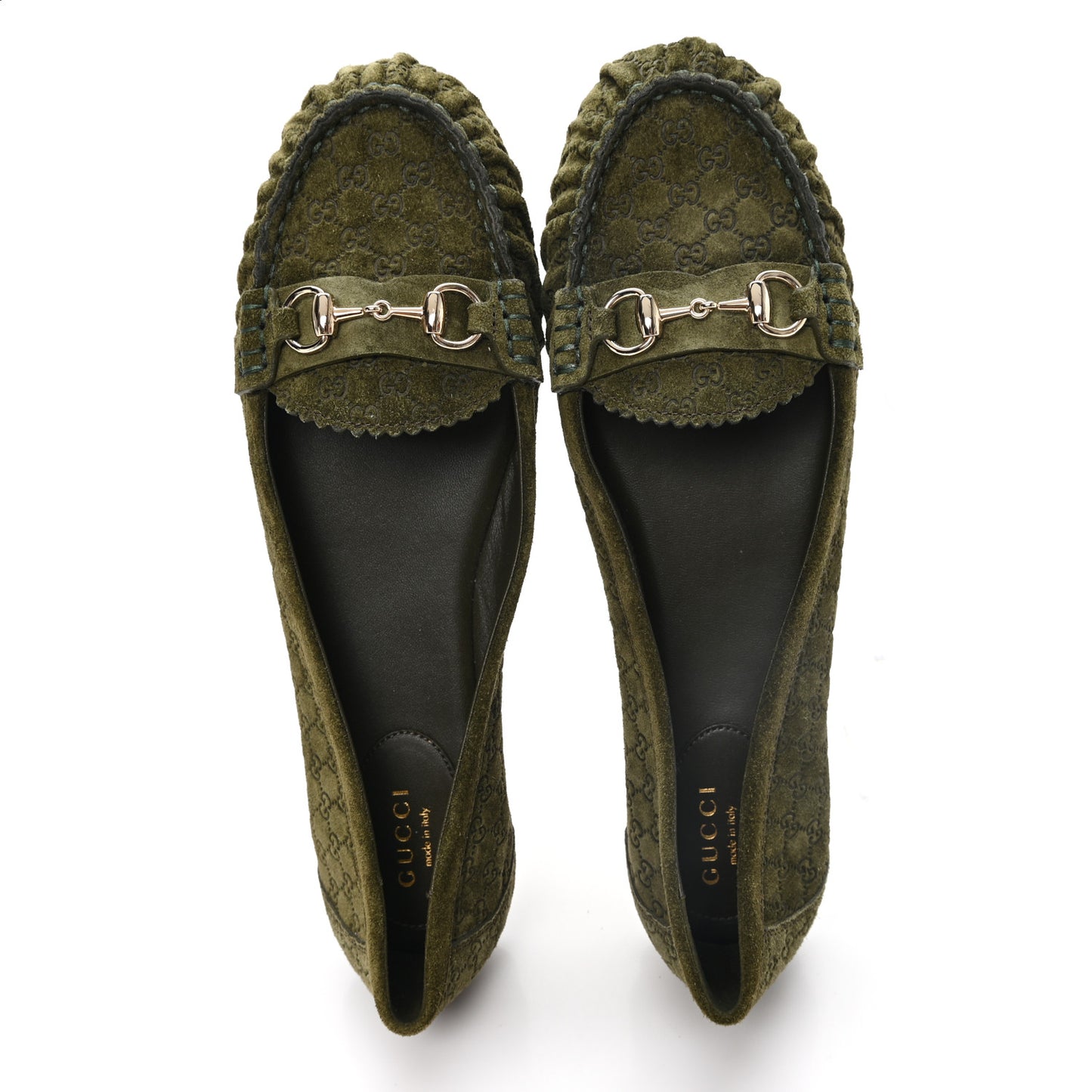 Suede Micro GG Horsebit Womens Kensington Moccasin Loafers 38.5 Green