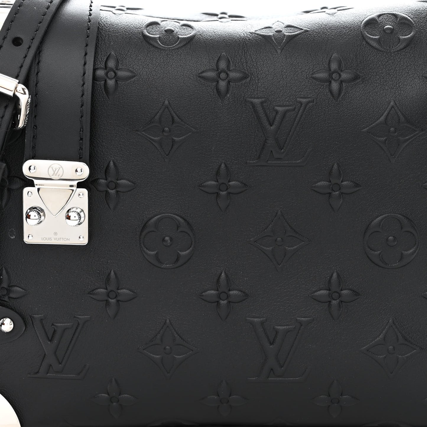 Calfskin Debossed Monogram Side Trunk Black