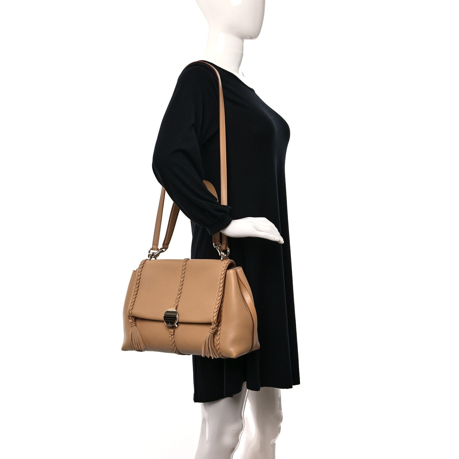 Chloe Grained Calfskin Medium Penelope Shoulder Bag Milky Brown 2 of 9