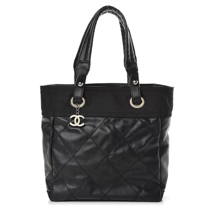Chanel Coated Canvas Quilted Small Paris Biarritz Tote Black 1 of 9