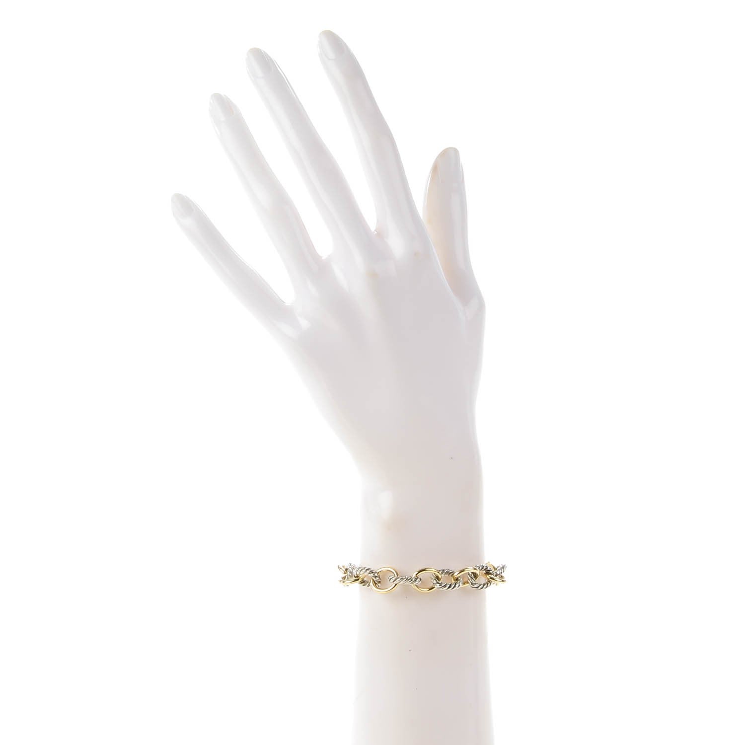 David Yurman Sterling Silver 18K Yellow Gold 12mm Large Oval Link Bracelet 2 of 5
