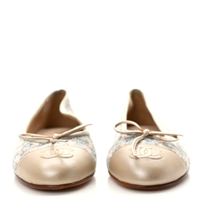 Chanel Tweed Lambskin Cap Toe Ballerina Flats 35.5 Beige Multicolor 2 of 8