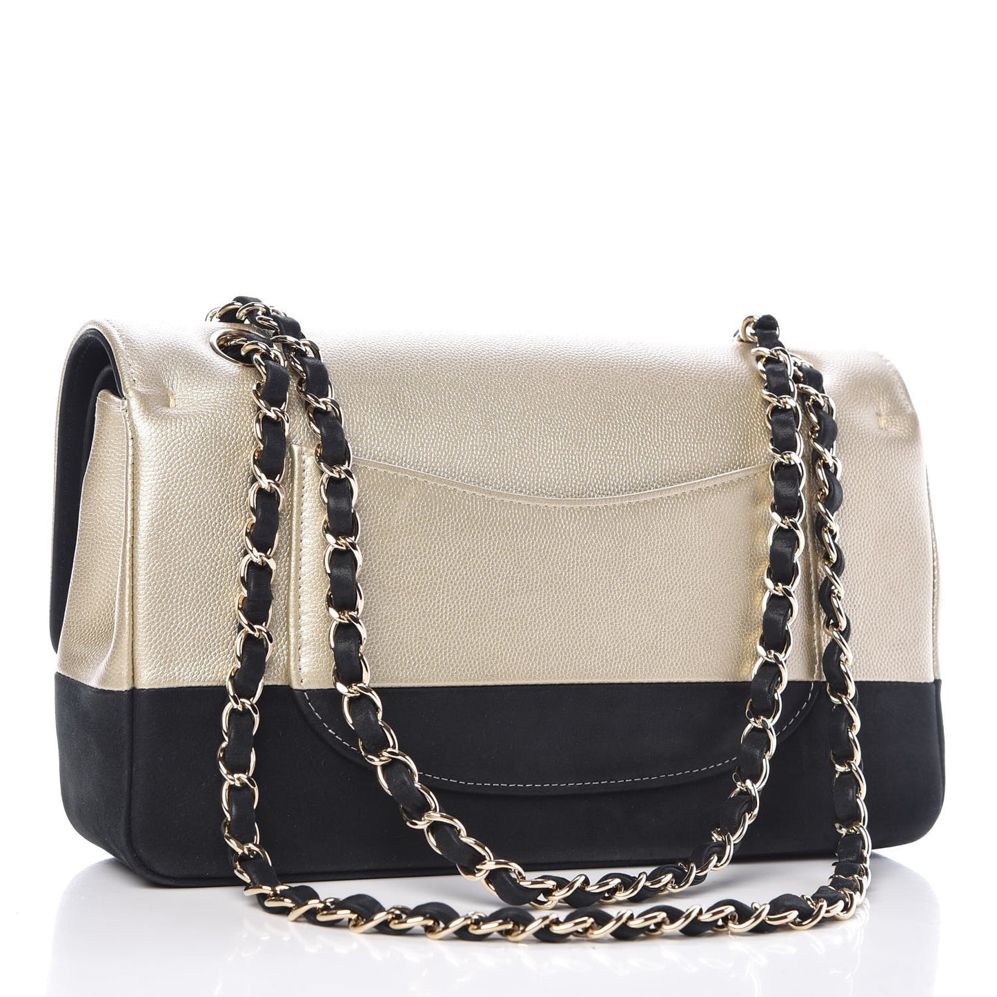 Caviar Iridescent Calfskin Duo Medium Double Flap Light Gold Black
