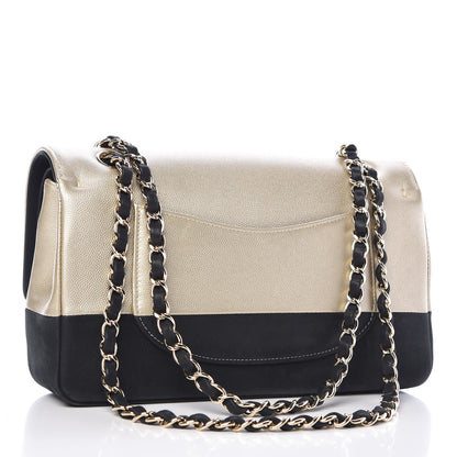 Chanel Caviar Iridescent Calfskin Duo Medium Double Flap Light Gold Black 3 of 10