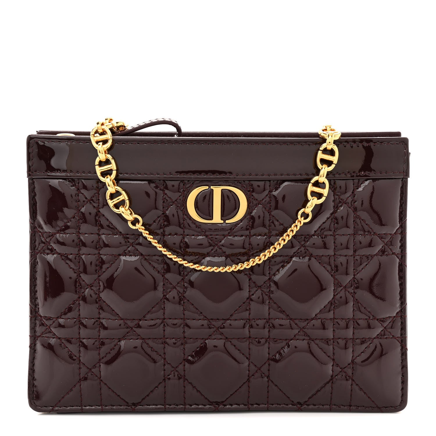 Christian Dior Patent Cannage Caro Zipped Pouch With Chain Amaranth 1 of 10