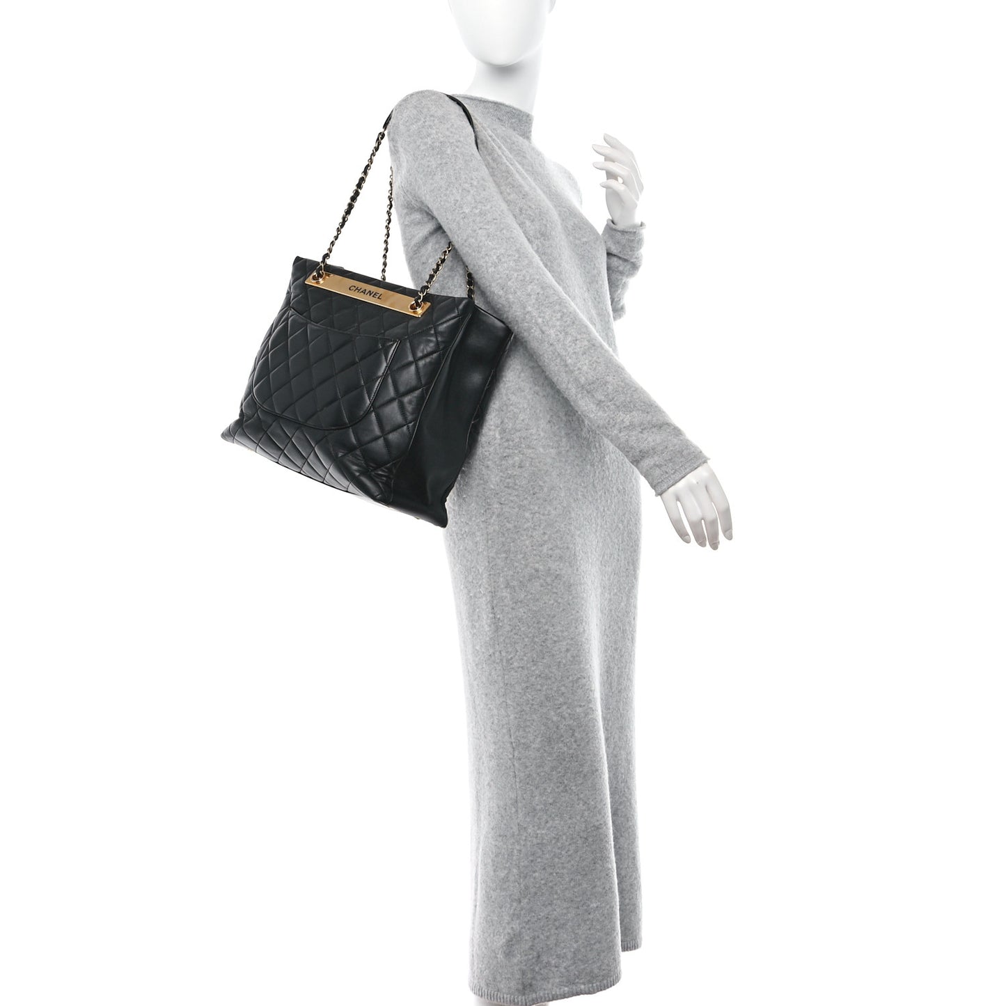 Lambskin Quilted Trendy CC Tote Black