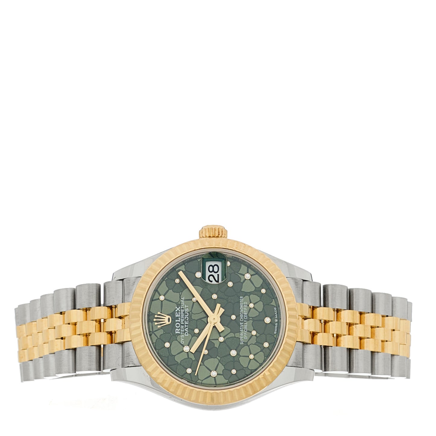 Stainless Steel 18K Yellow Gold Diamond 31mm Oyster Perpetual Datejust Watch Green Floral 278273