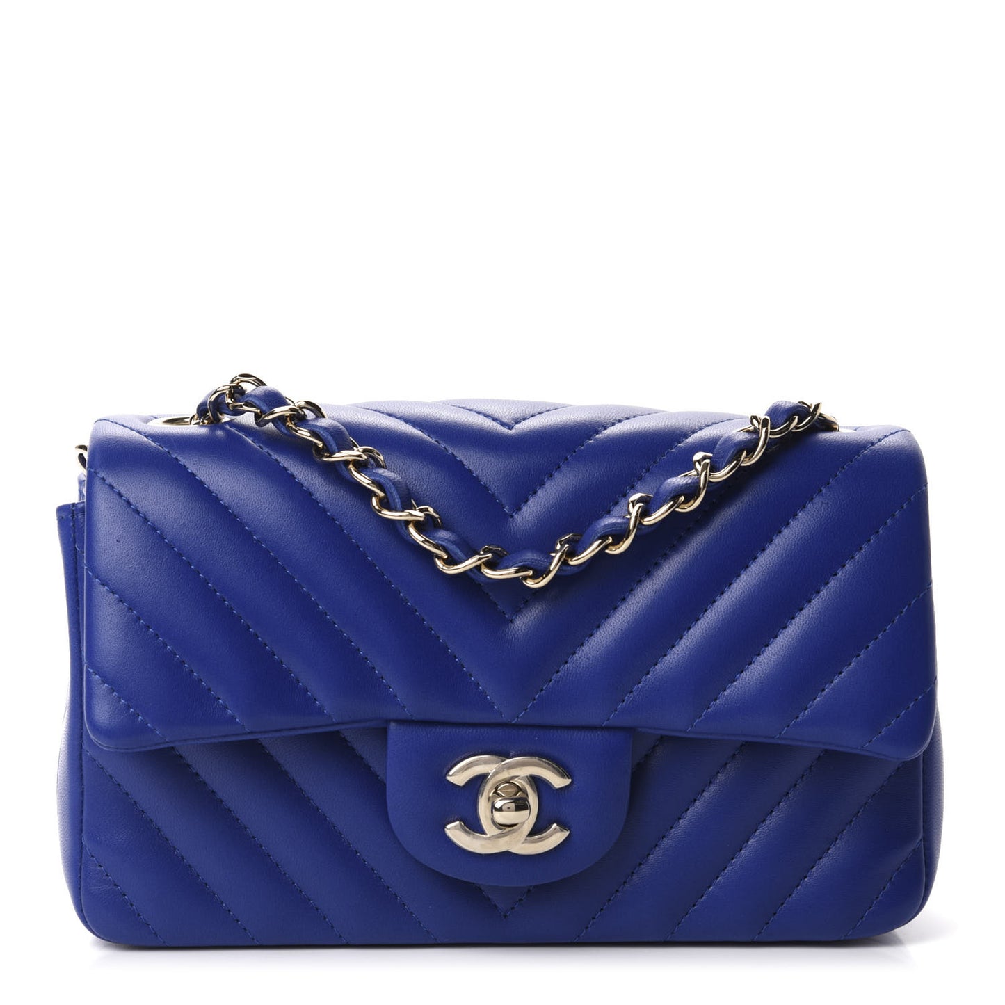 Lambskin Chevron Quilted Mini Rectangular Flap Blue
