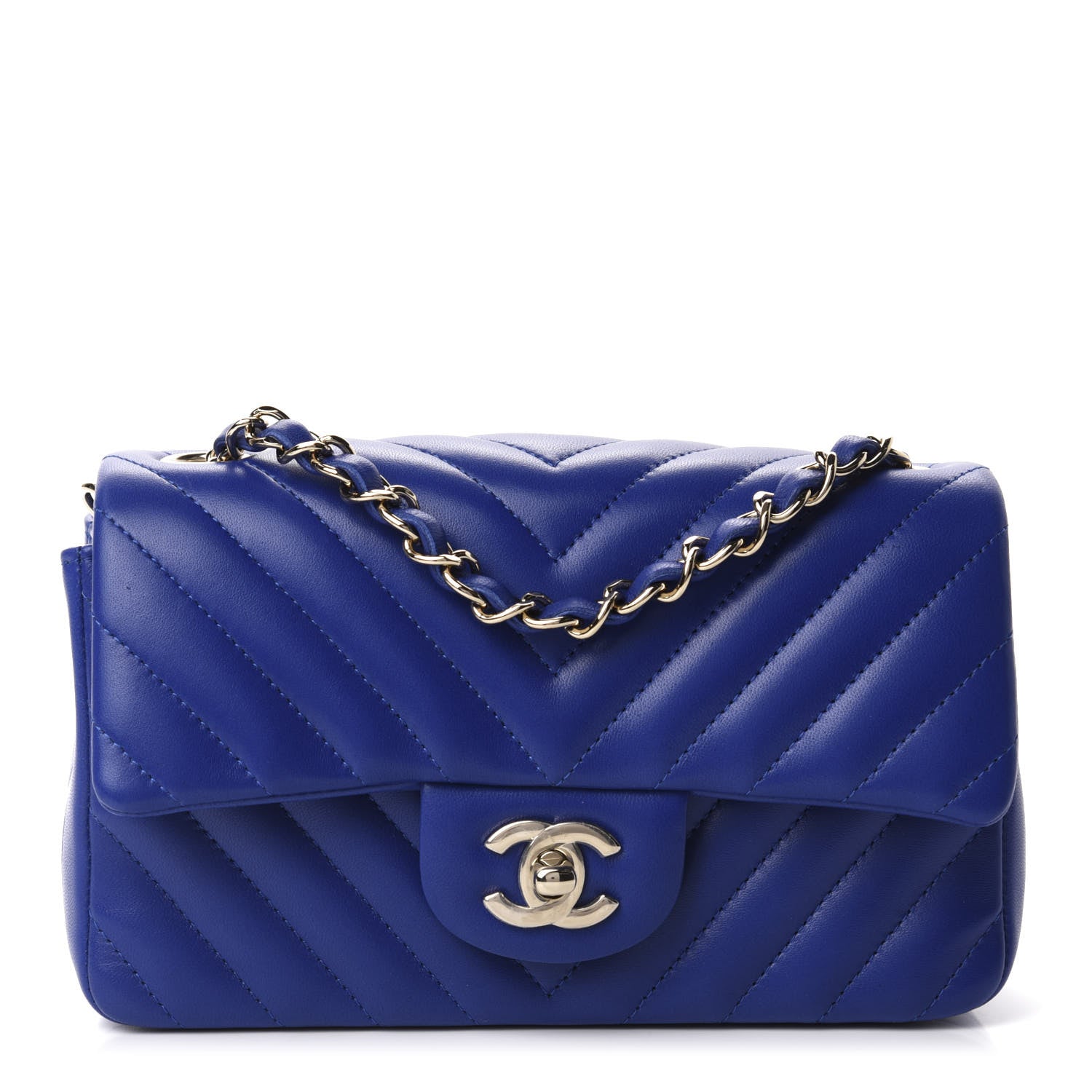 Chanel Lambskin Chevron Quilted Mini Rectangular Flap Blue 1 of 11