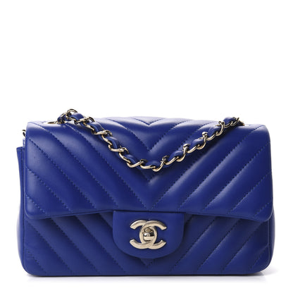 Chanel Lambskin Chevron Quilted Mini Rectangular Flap Blue 1 of 11