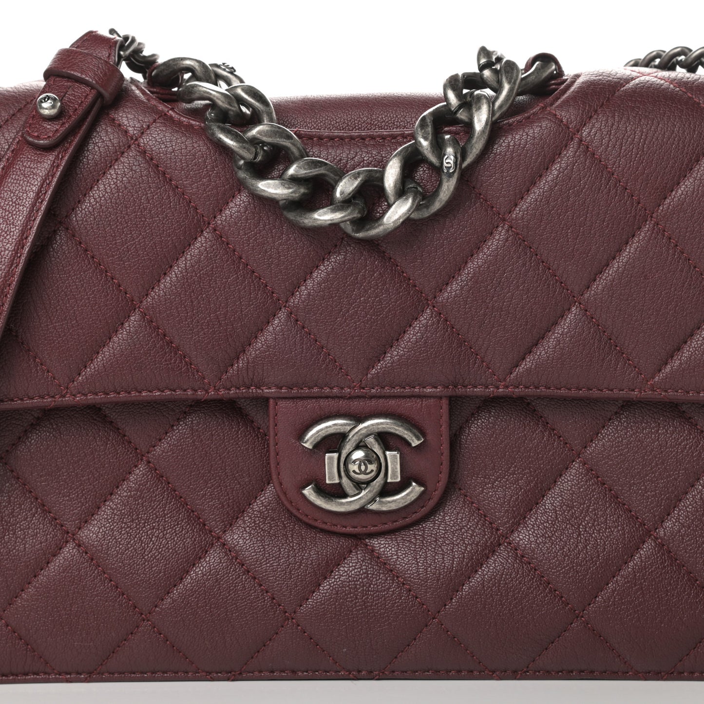 Goatskin Quilted Large Perfect Edge Flap Burgundy