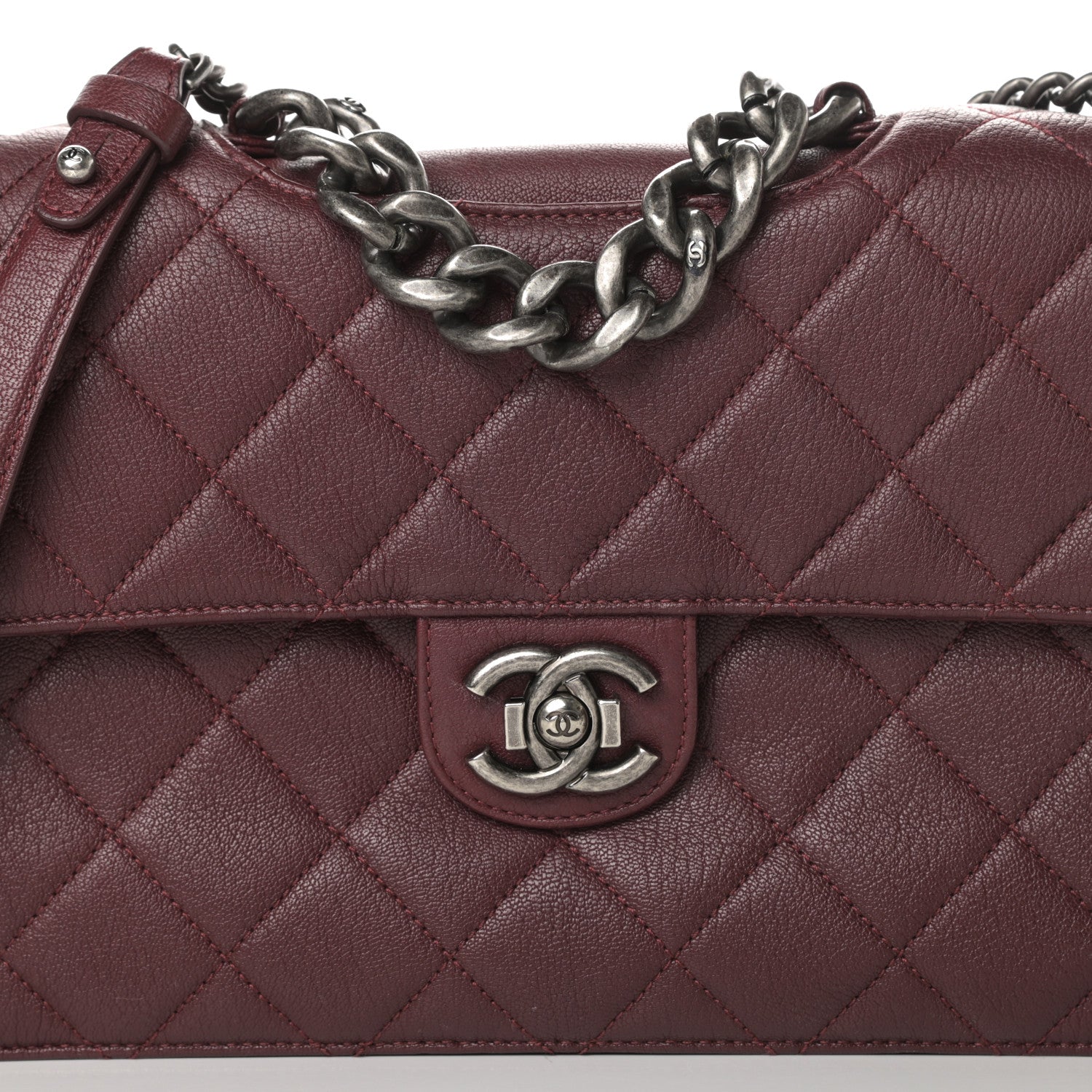 Chanel Goatskin Quilted Large Perfect Edge Flap Burgundy 10 of 14