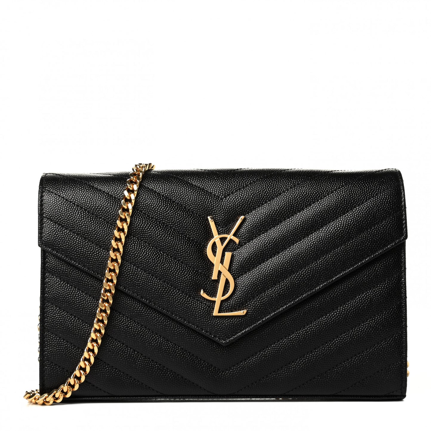Grain De Poudre Matelasse Chevron Monogram Chain Wallet Black
