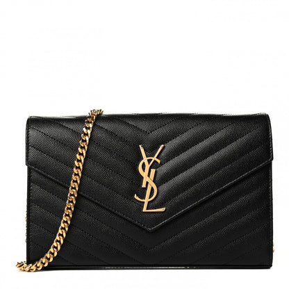 Saint Laurent Grain De Poudre Matelasse Chevron Monogram Chain Wallet Black 1 of 6