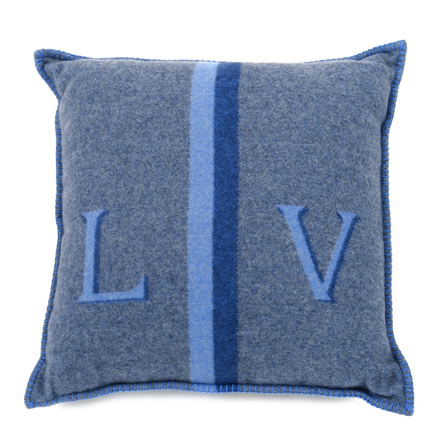 Louis Vuitton Wool Cashmere Cushion Pillow Blue Gray 1 of 3