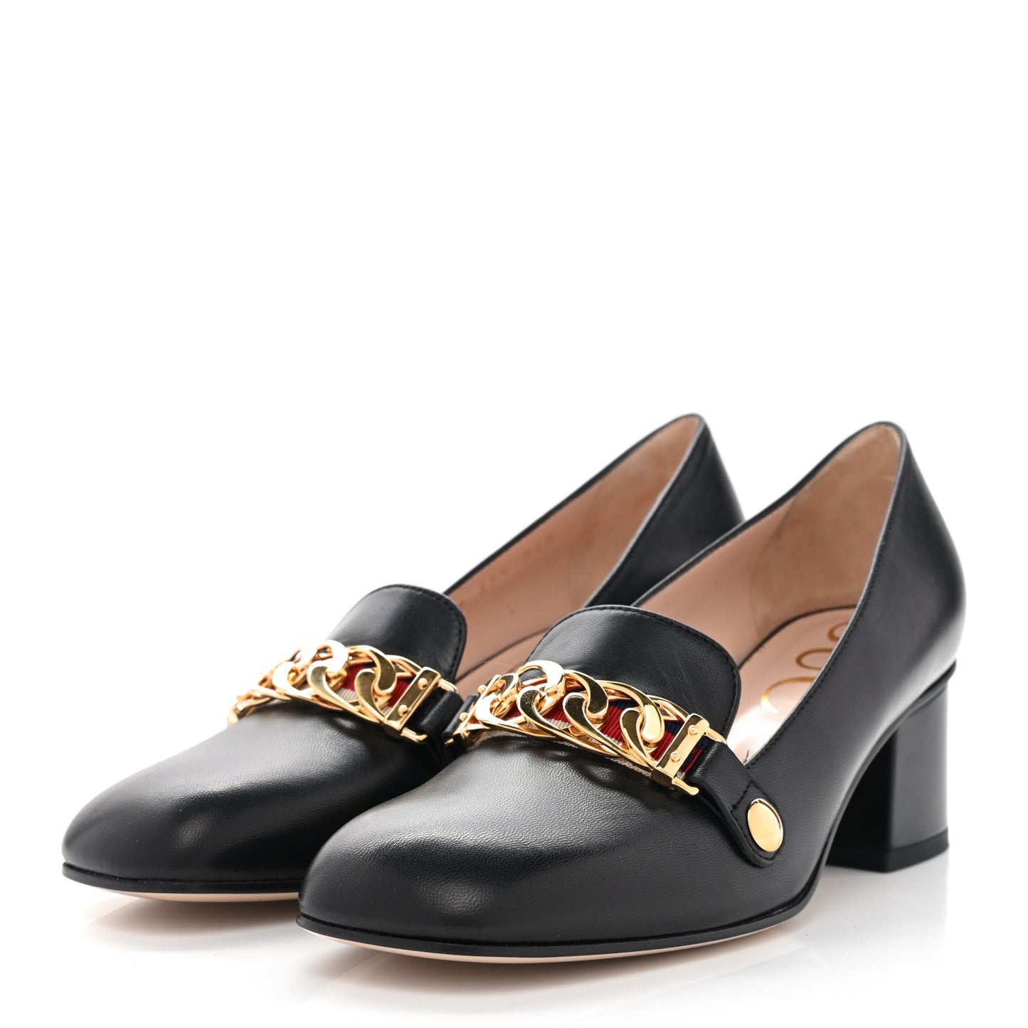 Malaga Kid Sylvie Web Chain Mid Heel Loafers 35.5 Black