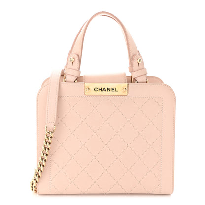 Chanel Grained Calfskin Stitched Small Label Click Shopper Tote Light Beige 1 of 11