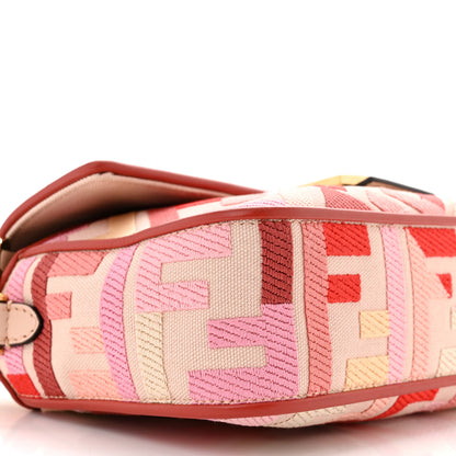 Fendi Canvas Vitello King FF Embroidered Baguette Rosa Quarzo Bloody Mary Multicolor 9 of 10