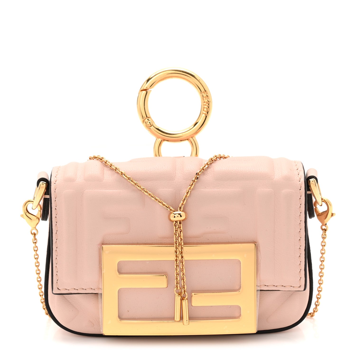 Fendi Nappa Matisse FF Embossed Nano Maxi Buckle Baguette Charm Rosa Quarzo 1 of 8