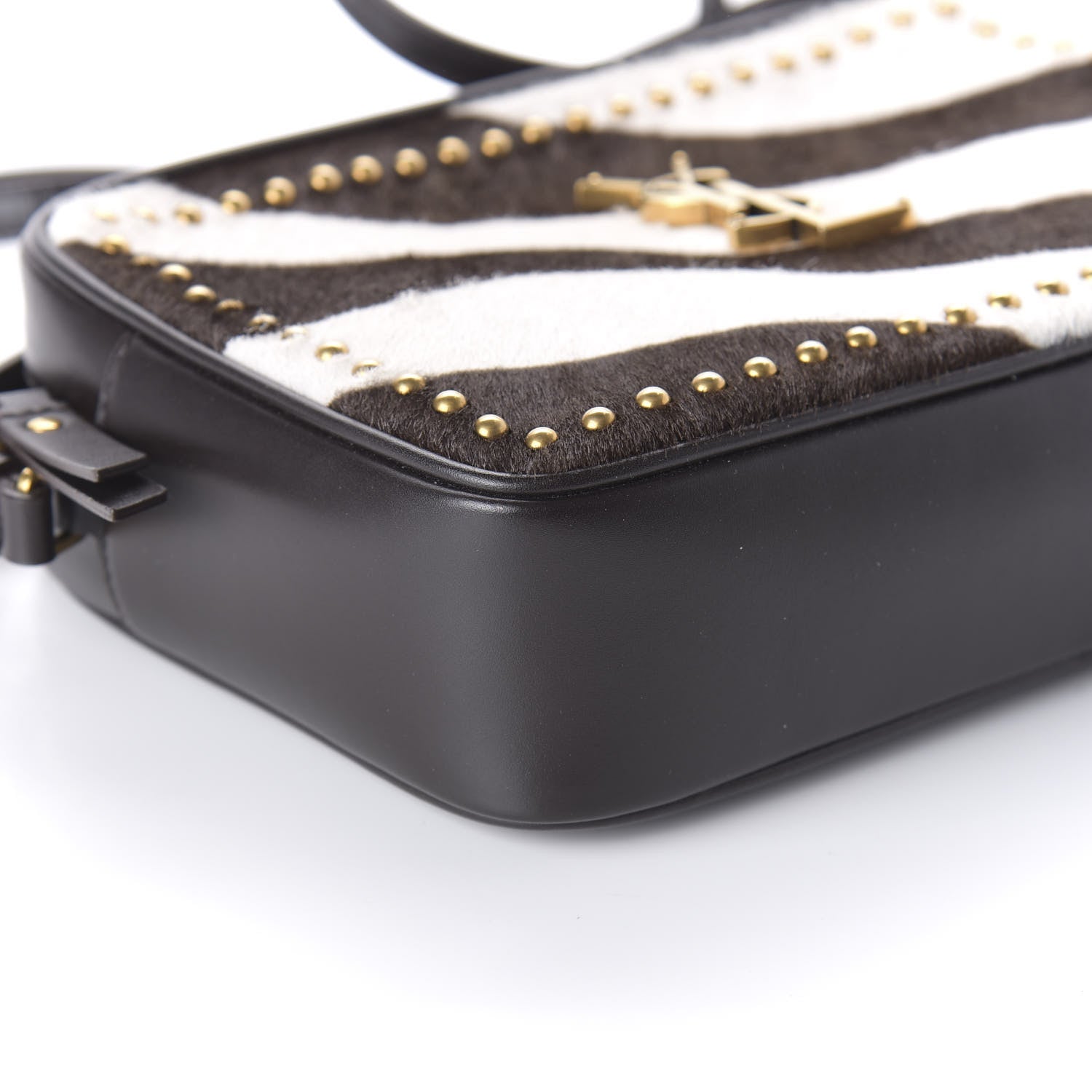 Saint Laurent Pony Hair Calfskin Studded Monogram Lou Camera Bag Dusty White Brown 6 of 9