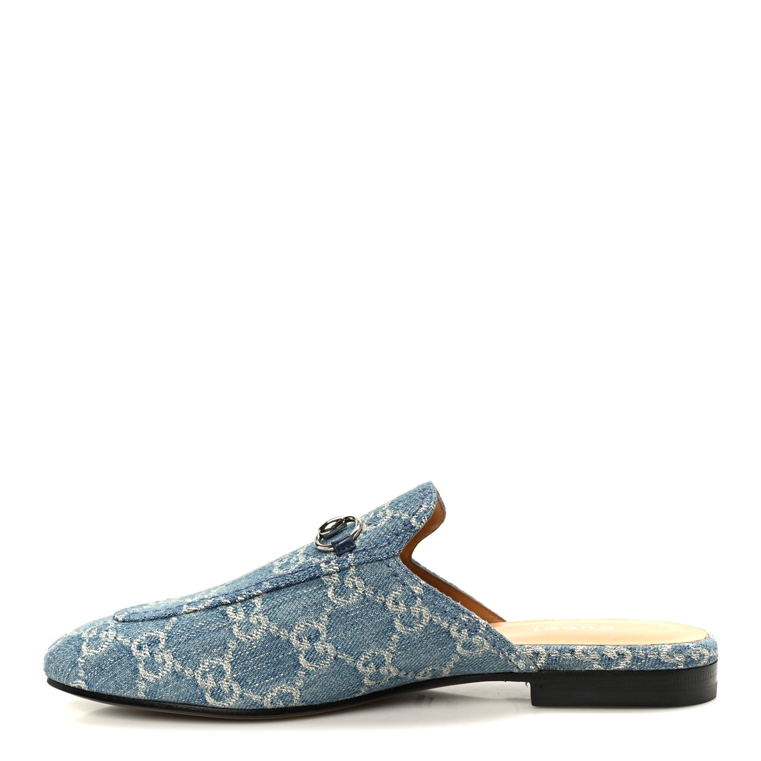 Gucci New Denim GG Malaga Kid Womens Princetown Slippers 37.5 Light Blue Royale 1 of 10