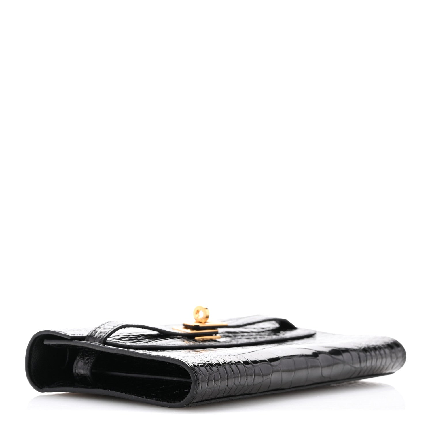 Hermes Shiny Alligator Kelly Wallet To Go Black 4 of 13