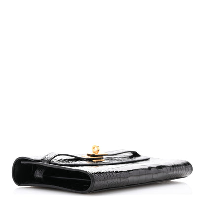 Hermes Shiny Alligator Kelly Wallet To Go Black 4 of 13