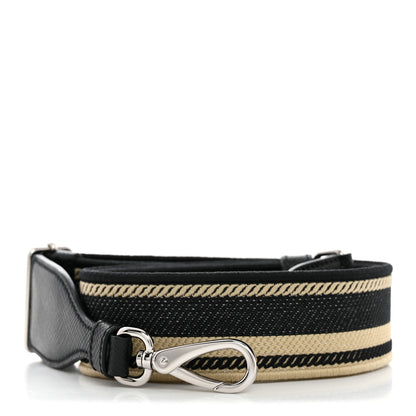 Prada Canvas Calfskin Logo Shoulder Strap Black Beige 1 of 4