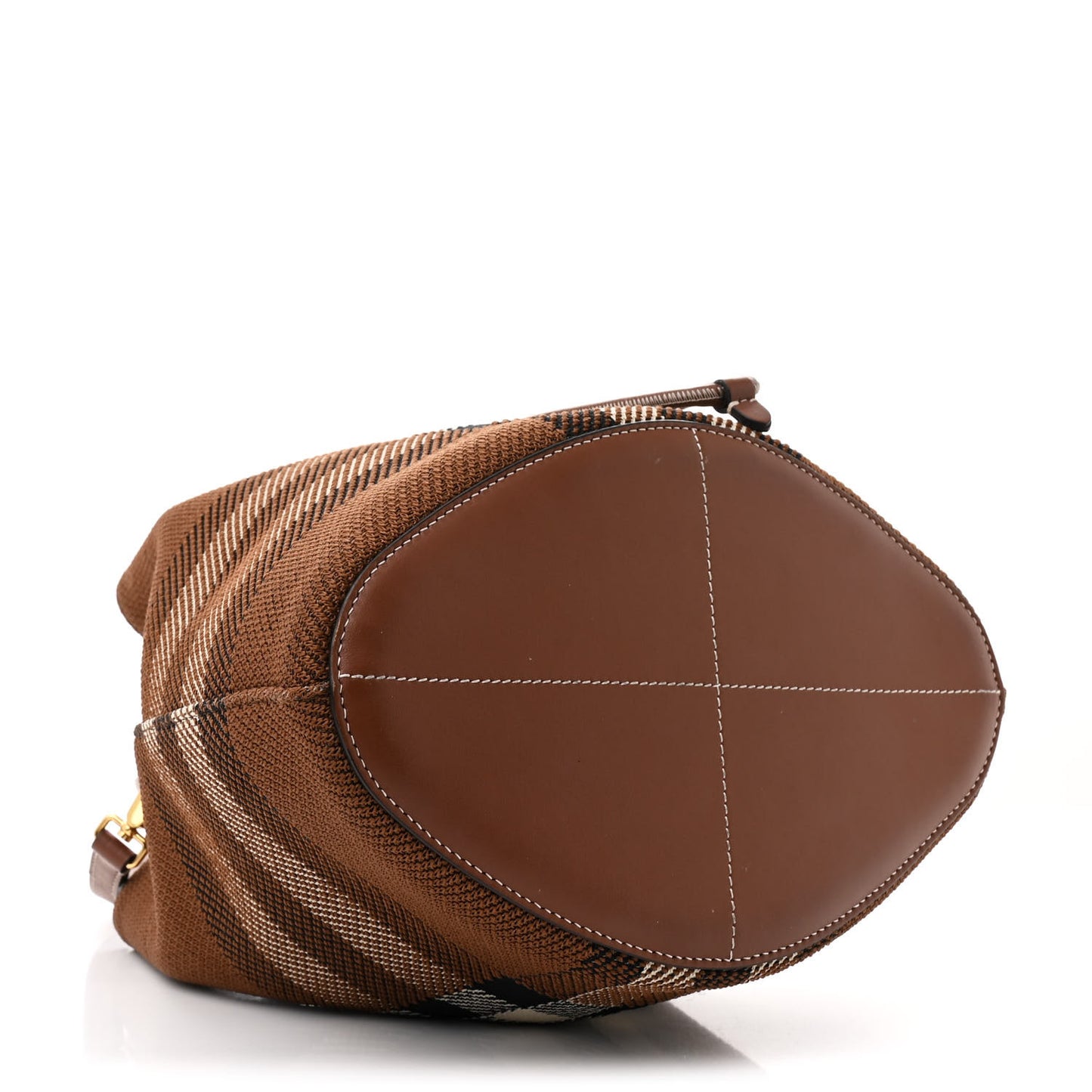 Knitted Check Calfskin TB Small Drawstring Bucket Bag Dark Birch Brown
