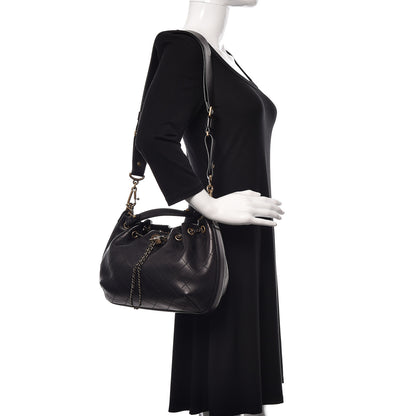 Chanel Calfskin Stitched Medium Drawstring CC Bag Black 2 of 13