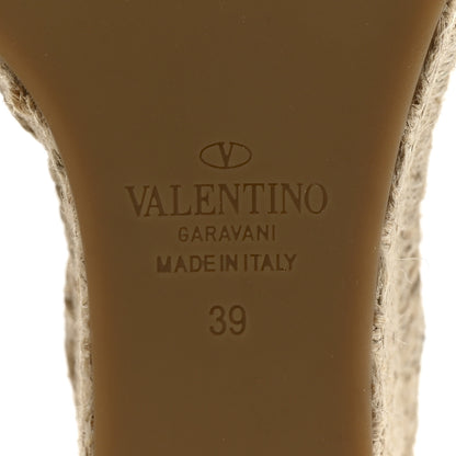 Valentino Garavani Metallic Grained Calfskin Rockstud Crisscross Ankle Strap Espadrille Wedge Sandals 39 Skin Natural 7 of 9