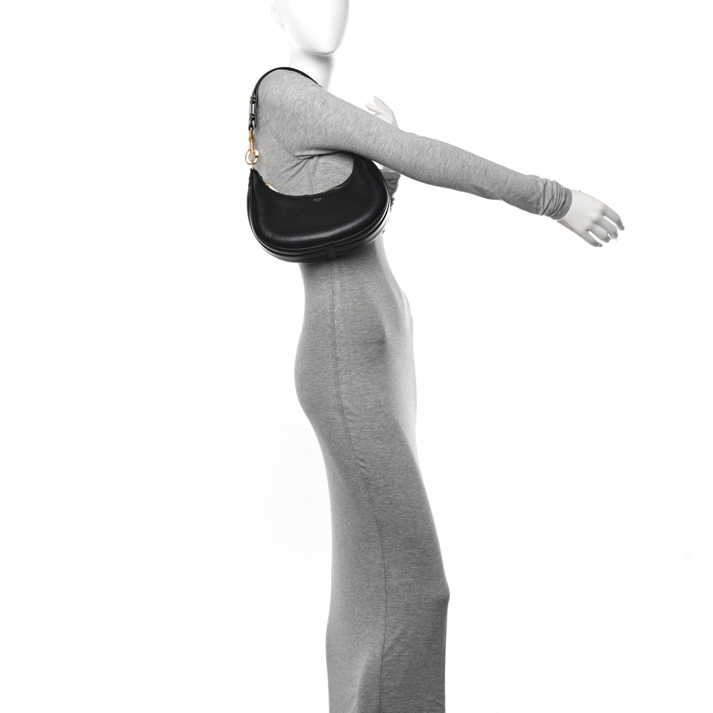 Smooth Calfskin Medium Strap Ava Shoulder Bag Black