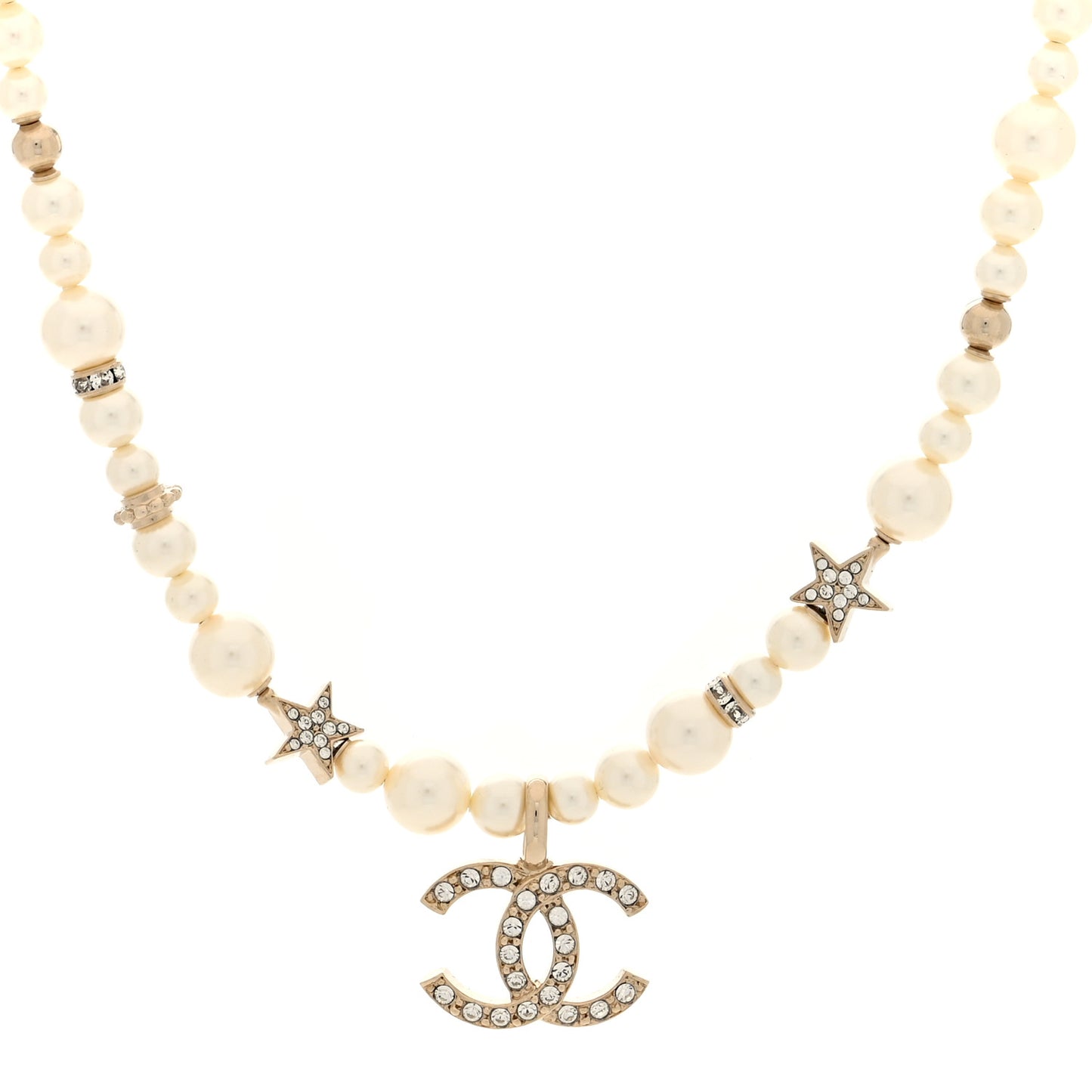 Pearl Crystal CC Star Choker Necklace Gold