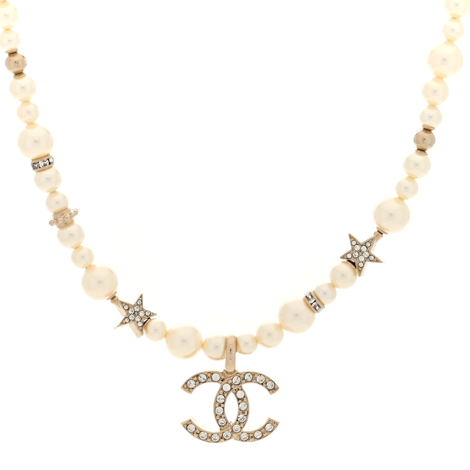 Chanel Pearl Crystal CC Star Choker Necklace Gold 1 of 5