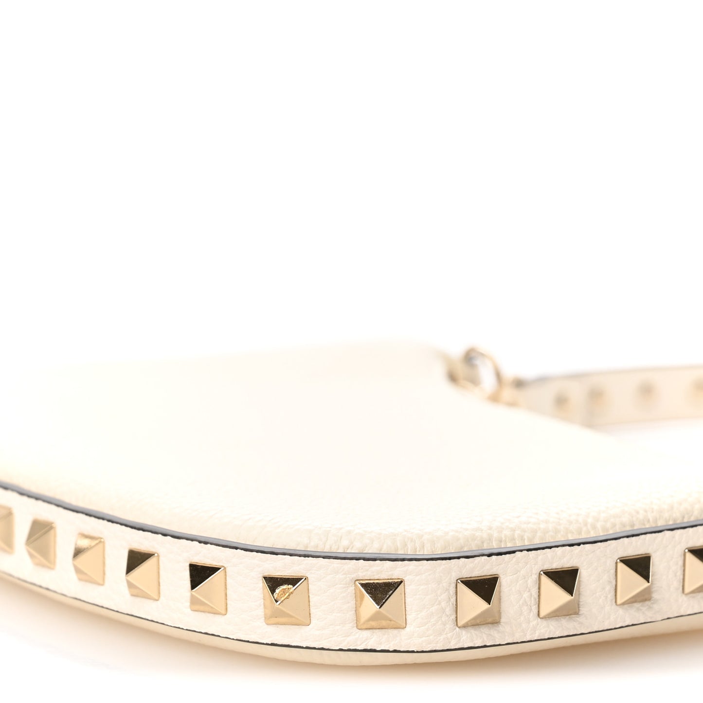 Grainy Calfskin Mini Rockstud Hobo Ivory