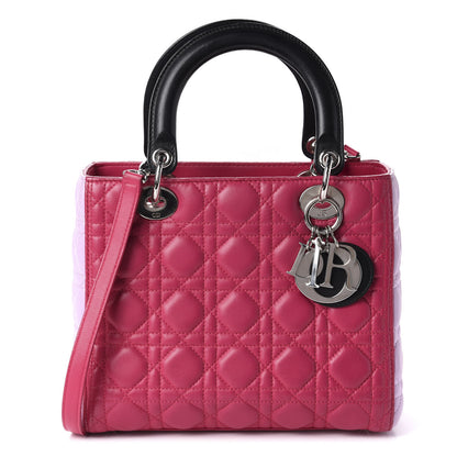 Christian Dior Lambskin Cannage Medium Tri-Color Lady Dior Fuchsia Anemone Black 2 of 11