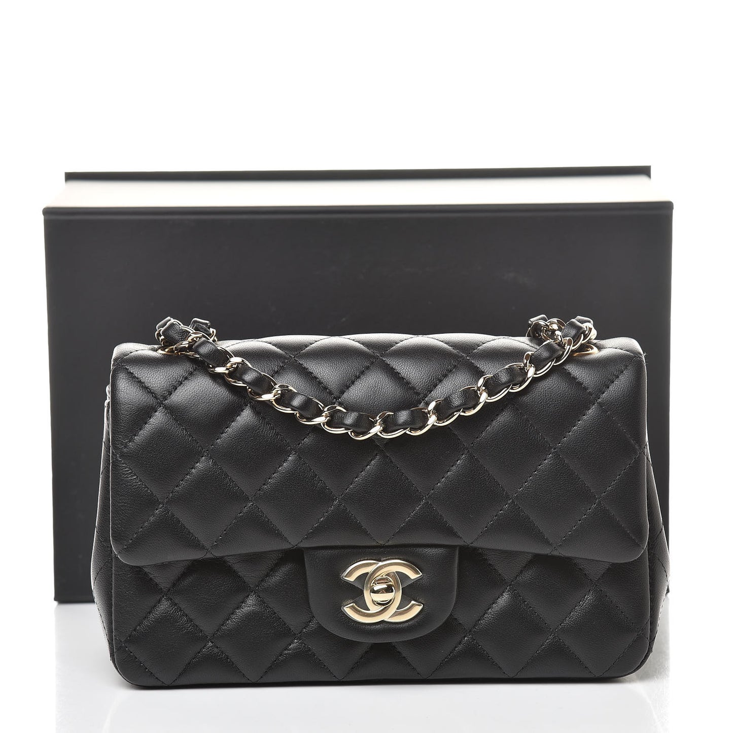 Lambskin Quilted Mini Rectangular Flap Black