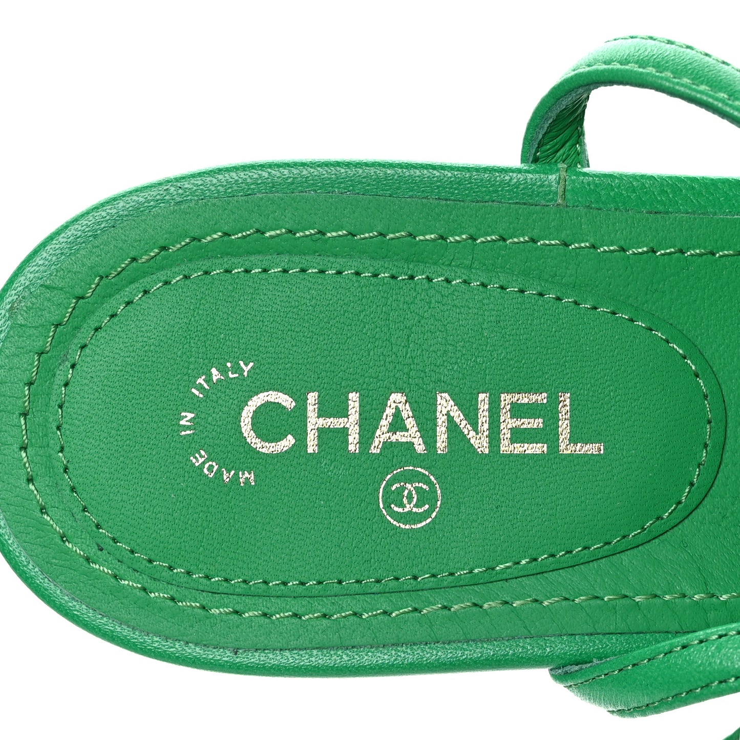 Lambskin Crystal CC Logo Thong Sandals 38 Green