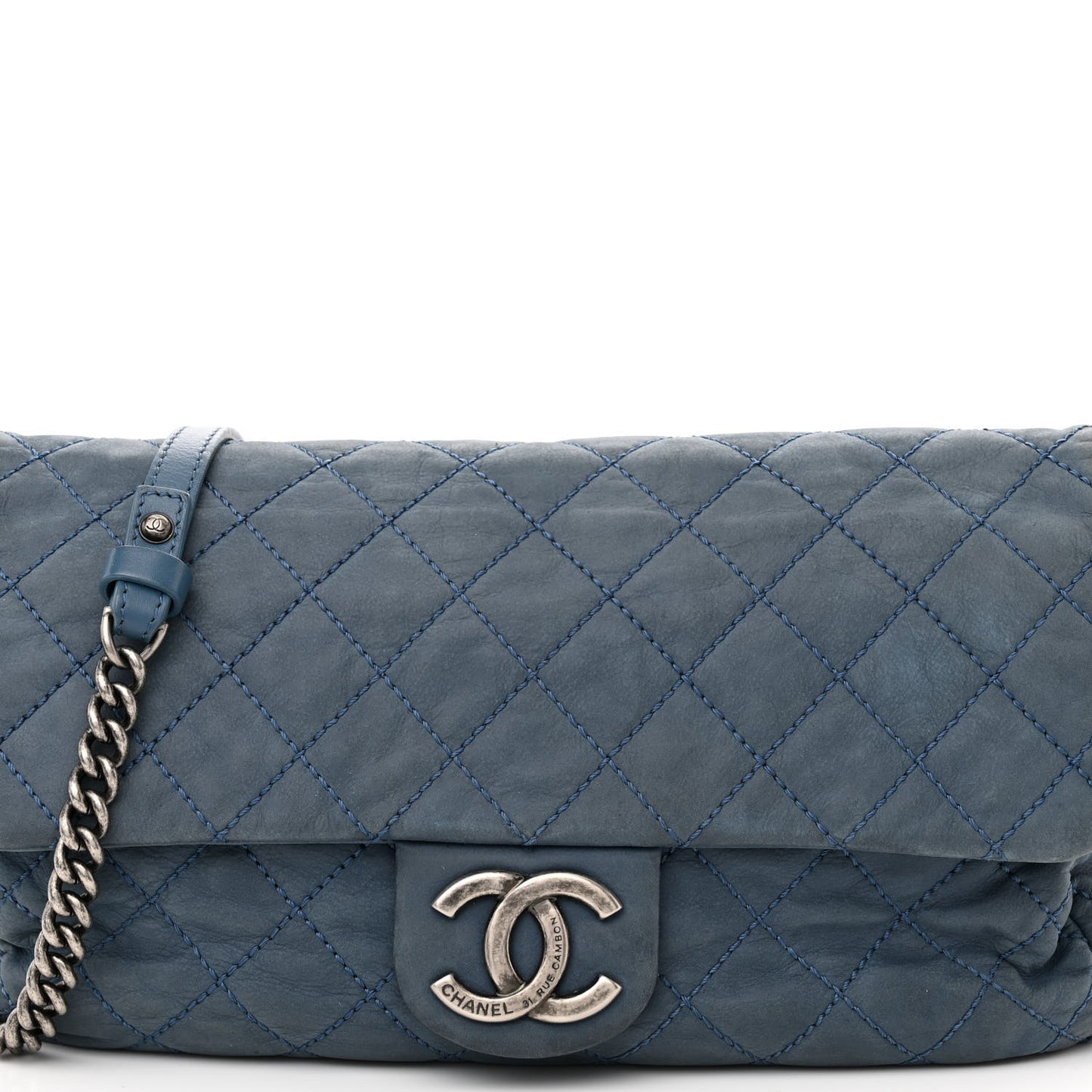 Iridescent Calfskin Large Coco Daily Flap Blue