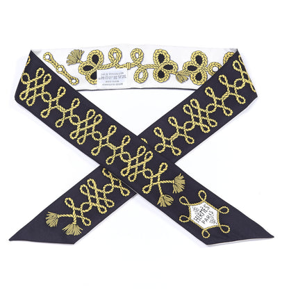 Hermes Silk Galons Et Brandebourg Twilly Black Gold White 1 of 3