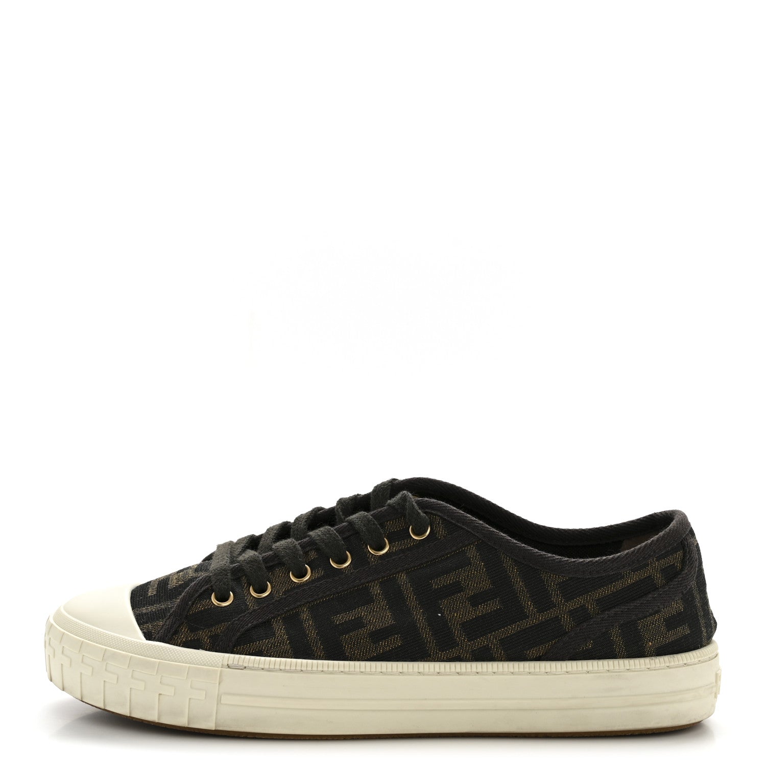 Fendi Fabric Jacquard FF Womens Domino Low Top Sneakers 37.5 Tobacco 1 of 10