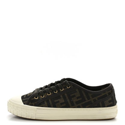 Fendi Fabric Jacquard FF Womens Domino Low Top Sneakers 37.5 Tobacco 1 of 10