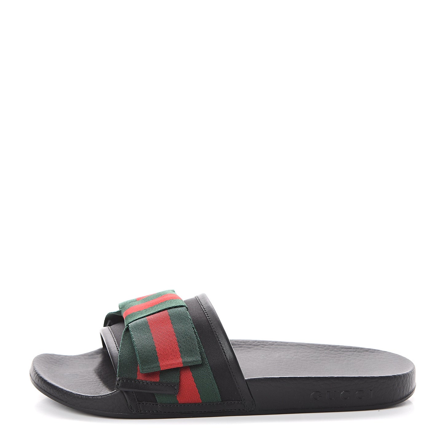 Satin Web Bow Slide Sandals 39 Black