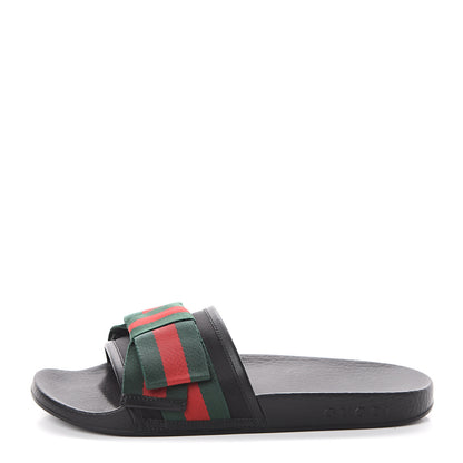 Gucci Satin Web Bow Slide Sandals 39 Black 1 of 5