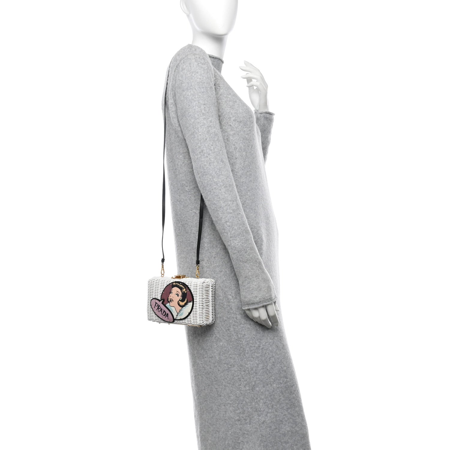 Prada Wicker Saffiano Midollino Patch Comics Crossbody Clutch White 2 of 12